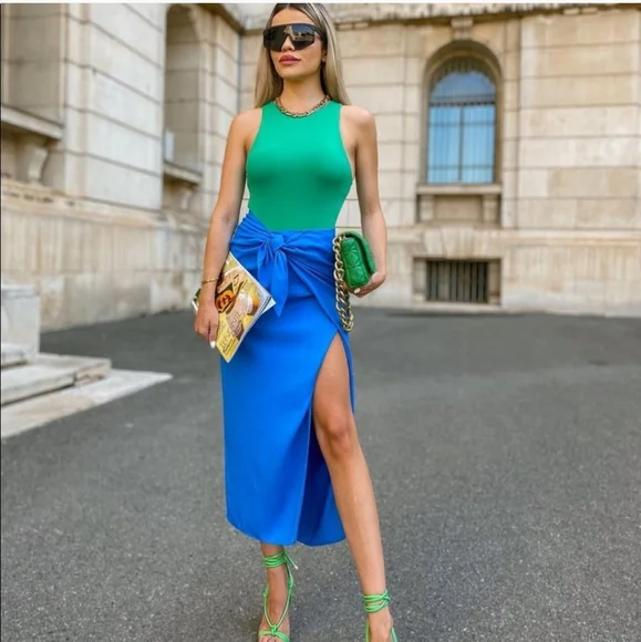 Zara * wrap midi knot blue skirt - Picture 8 of 16